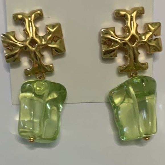 TB Jewelry - Tory Burch Roxanne clear green crystal stone drop earrings